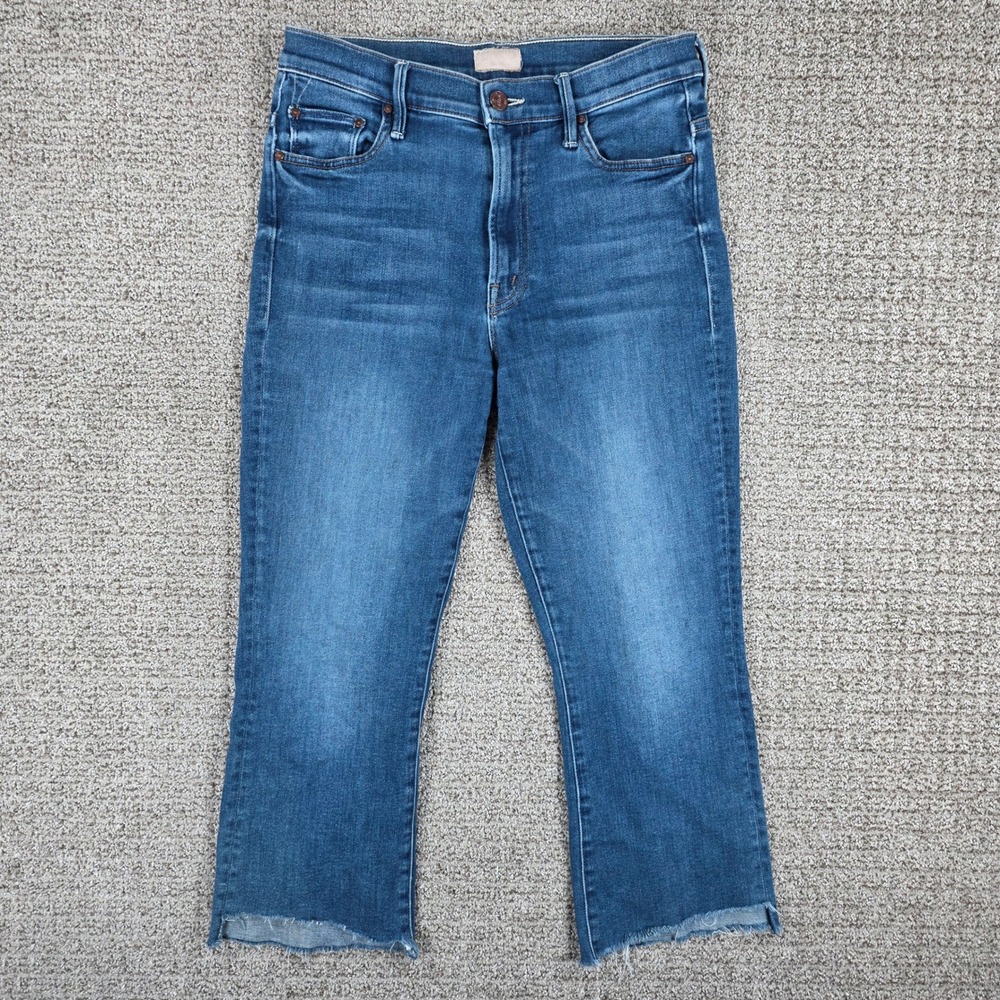 Mother The Insider Crop Step Fray Jeans Size 28 Blue Denim High Rise Flare Hem